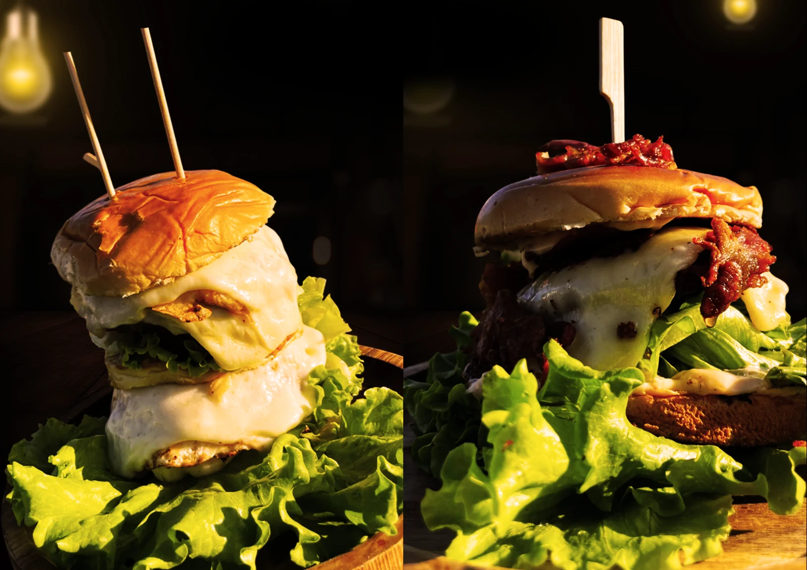 Dois lanches artesanais com queijo e salada